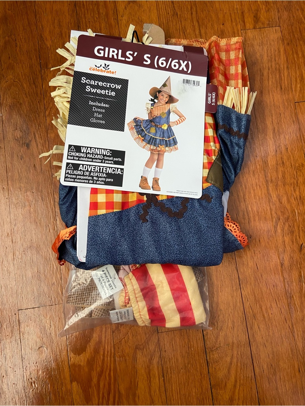 Girls Scarecrow Costume Size 6/6X Halloween 4 Piece Sweetie Costume